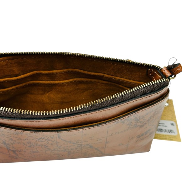 Patricia Nash Varone Fullgrain Leather Wristlet Signature Map Print Brown Clutch - Picture 12 of 14